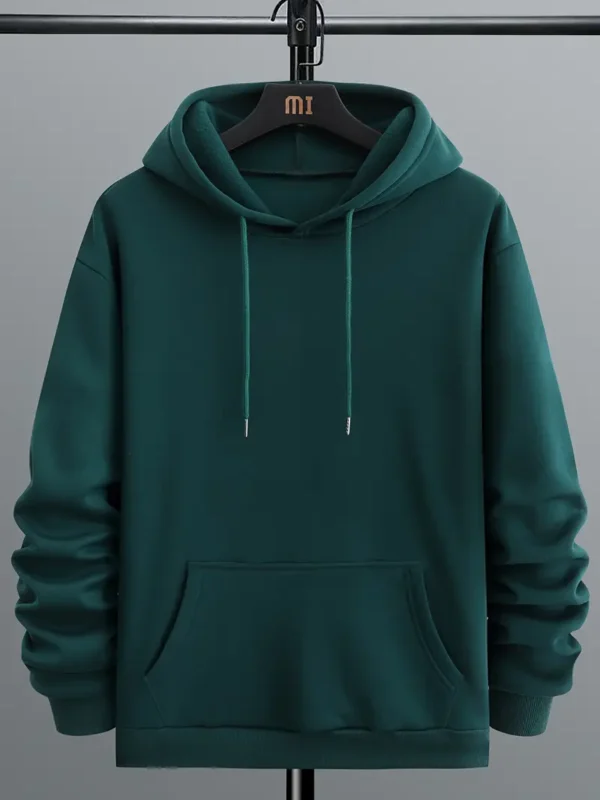 Drak Green Long Sleeve Solid Hoodies